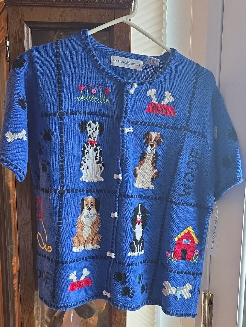 Marisa Christina Blue Dog Patch Knit Cardigan